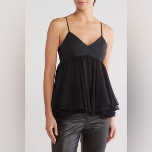 NWT Parker Faux Leather Chiffon Tank Top Vegan Black Peplum Sz XS